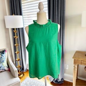 J. CREW Fleur Top in Linen, Green, Size L NWT